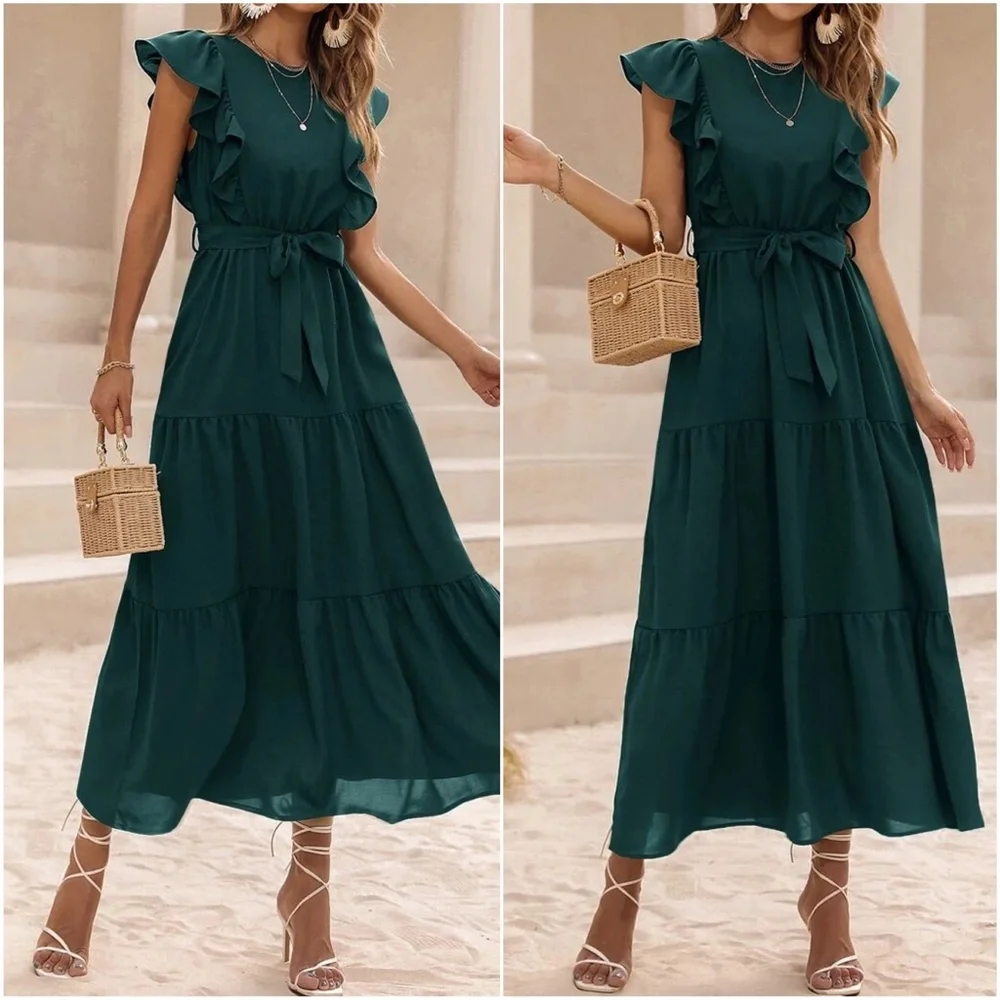 Boho Butterfly Sleeve Ruffle Maxi Dress - Picture 7 of 7